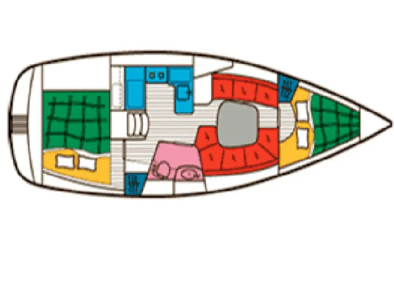 Floor plan of Romantika, a Beneteau Oceanis 331 sailboat at Kontokali, Greece