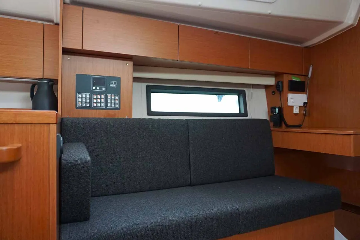 Salon of Alexis, a Bavaria C42 sailboat at Kontokali, Greece