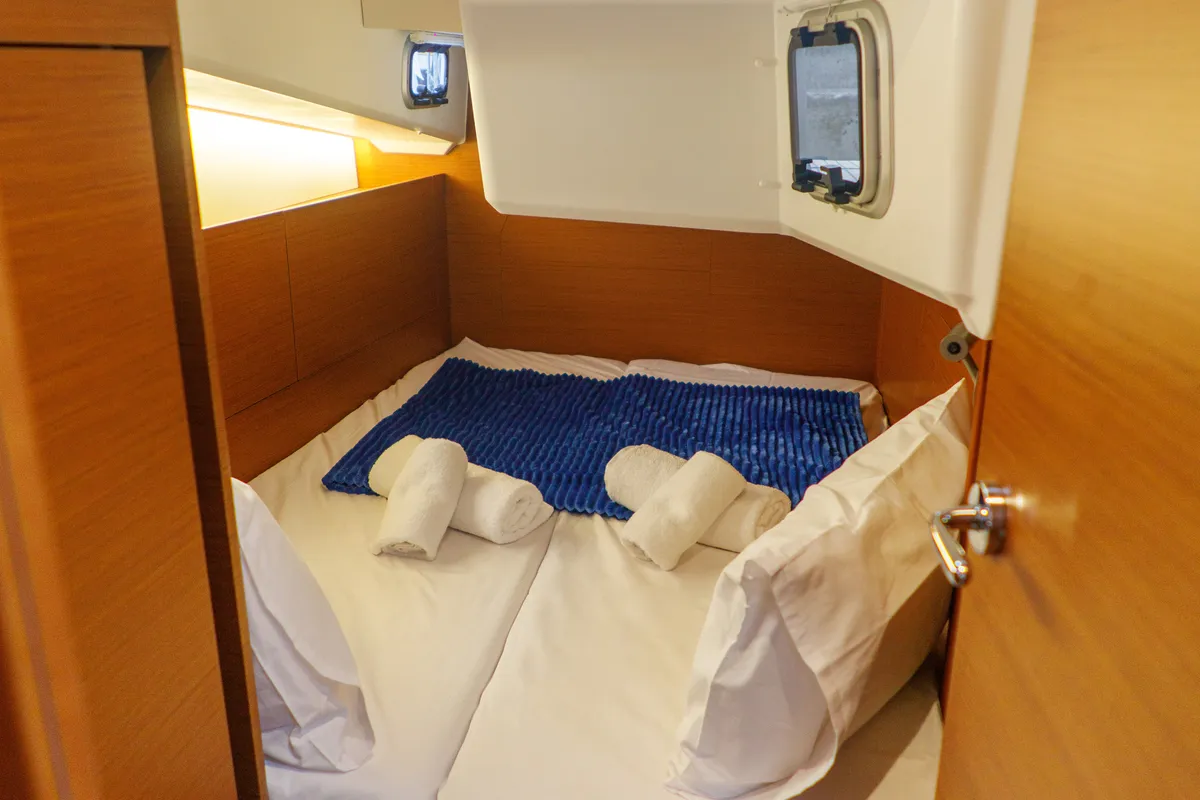 Cabin on Aquamarine, a Jeanneau Sun Odyssey 410 sailboat at Municipal Unit of Lefkada, Greece