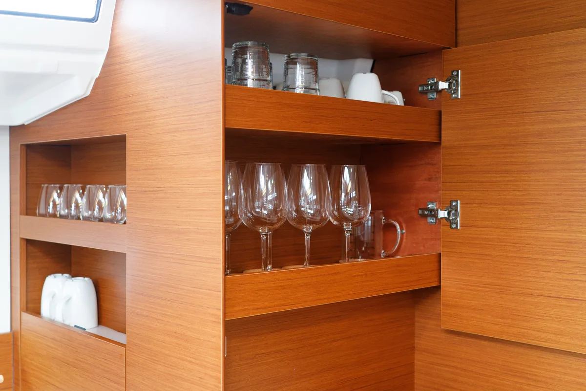 Galley of Aquamarine, a Jeanneau Sun Odyssey 410 sailboat at Municipal Unit of Lefkada, Greece