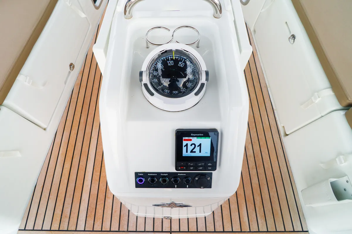 Cockpit of Aquamarine, a Jeanneau Sun Odyssey 410 sailboat at Municipal Unit of Lefkada, Greece