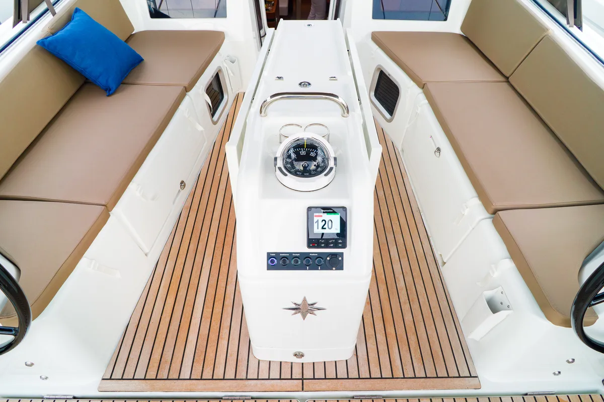 Cockpit of Aquamarine, a Jeanneau Sun Odyssey 410 sailboat at Municipal Unit of Lefkada, Greece