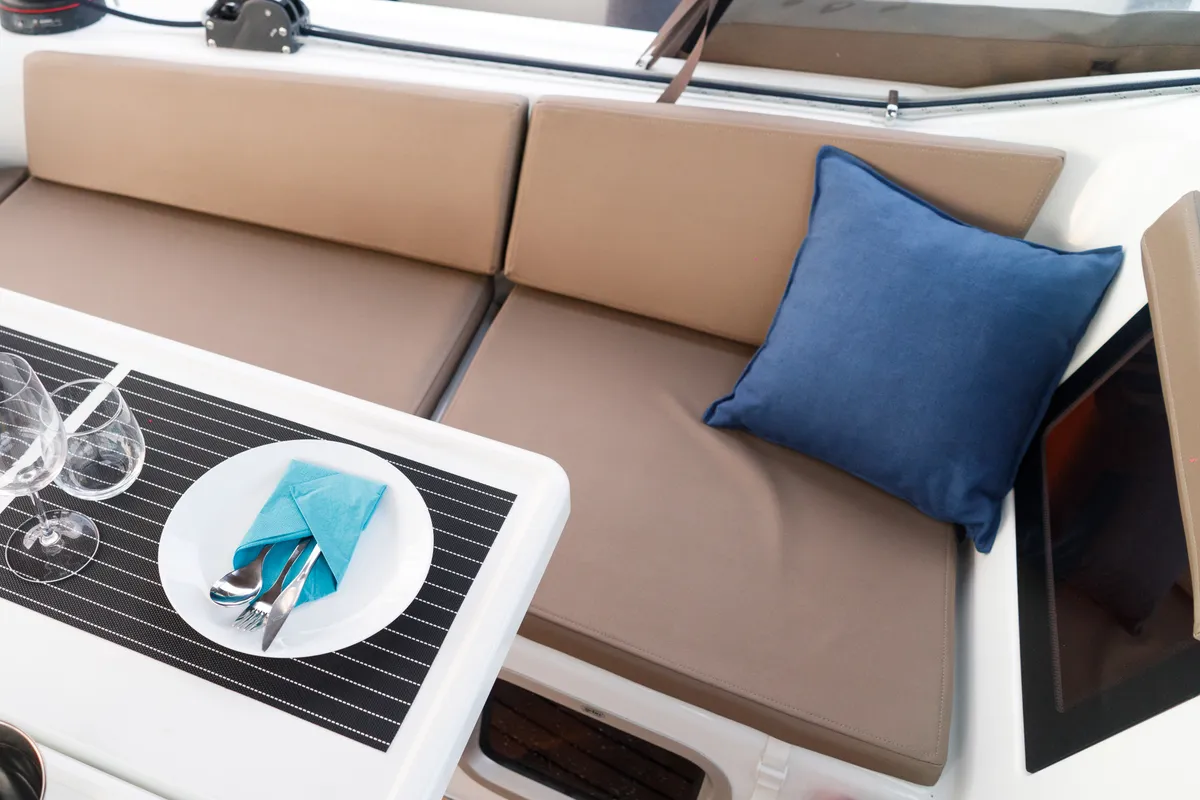 Deck of Aquamarine, a Jeanneau Sun Odyssey 410 sailboat at Municipal Unit of Lefkada, Greece
