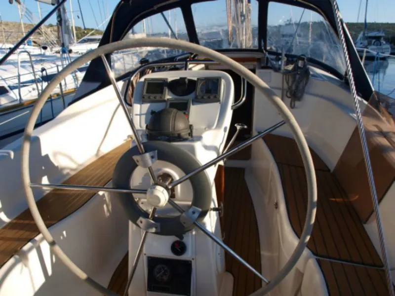 Cockpit of Sea Star, a Bavaria 32 Cruiser sailboat at Primošten, Croatia