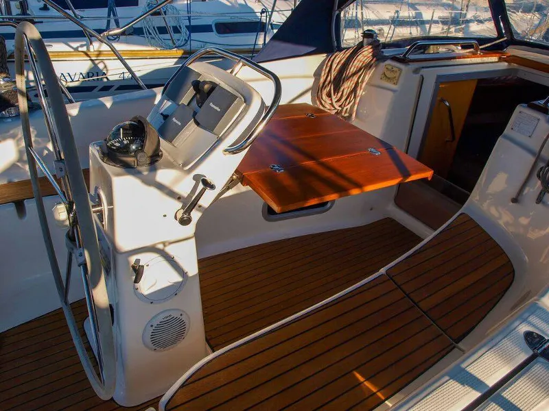 Cockpit of Sea Star, a Bavaria 32 Cruiser sailboat at Primošten, Croatia