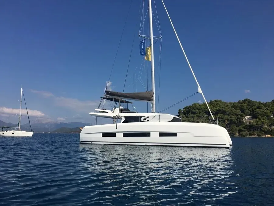 Exterior view of Blue Horizon, a Dufour 48 Catamaran catamaran at Preveza, Greece
