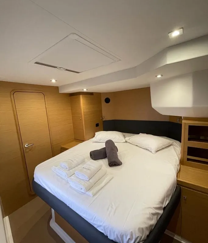 Cabin on Blue Horizon, a Dufour 48 Catamaran catamaran at Preveza, Greece