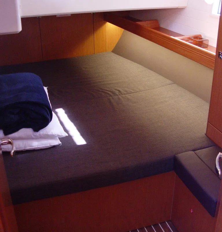 Cabin on Fenice, a Bavaria Cruiser 46 sailboat at Olbia, Italy
