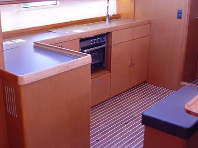 Galley of Fenice, a Bavaria Cruiser 46 sailboat at Olbia, Italy