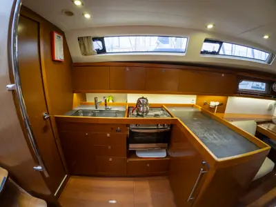 Galley of Comfort, a Beneteau Oceanis 41 sailboat at Fethiye, Turkey