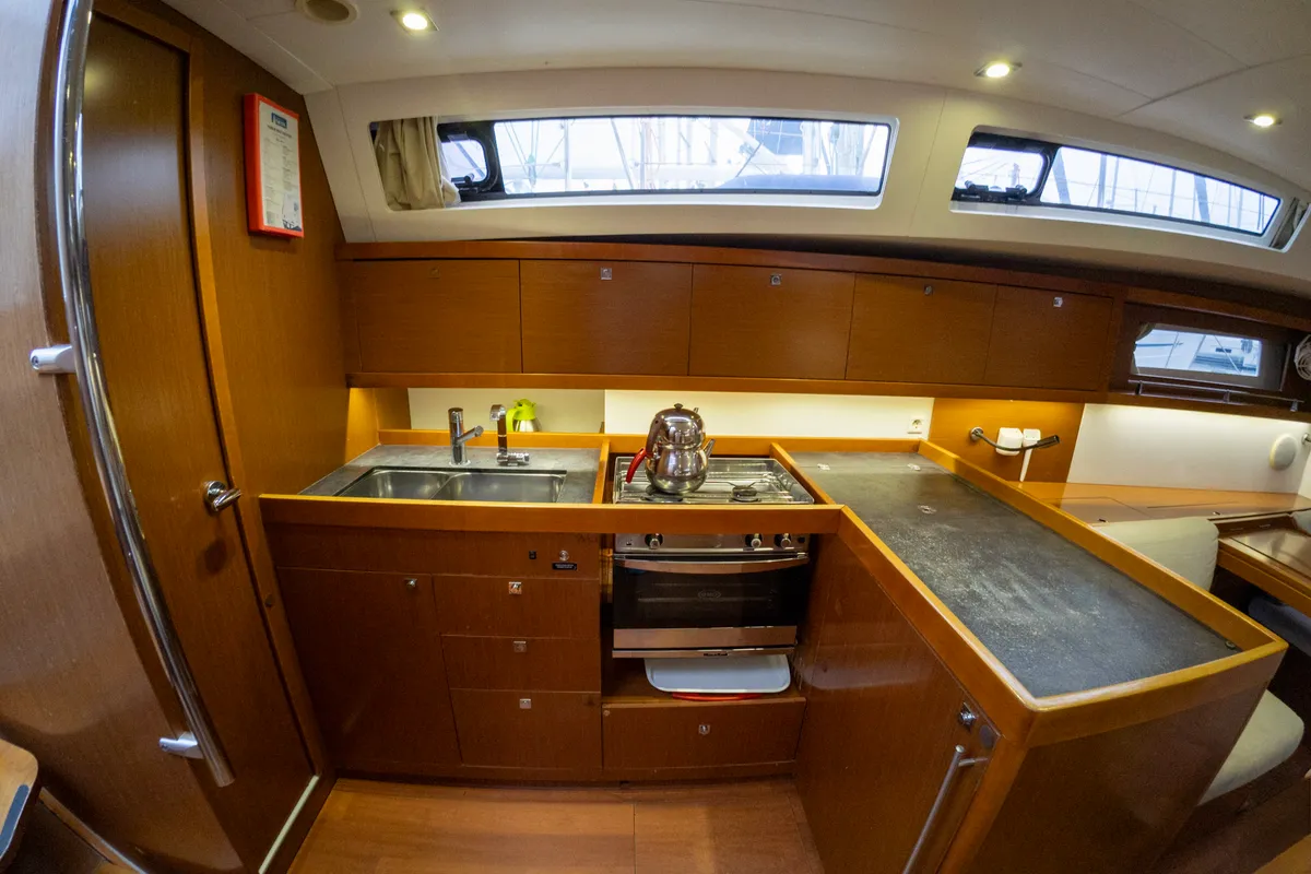 Galley of Comfort, a Beneteau Oceanis 41 sailboat at Fethiye, Turkey