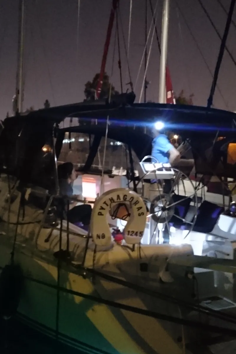 Exterior view of Pythagoras, a Jeanneau Sun Odyssey 36.2 sailboat at Piraeus, Greece