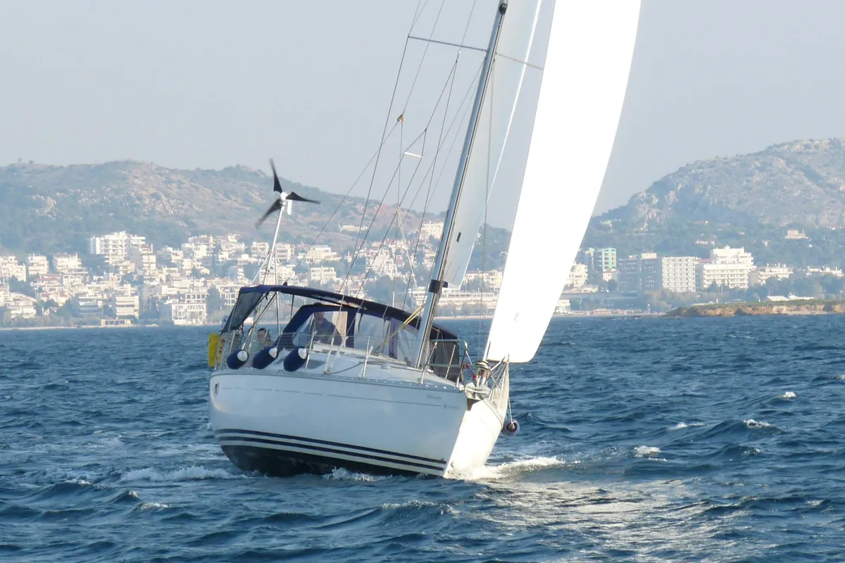 Exterior view of Pythagoras, a Jeanneau Sun Odyssey 36.2 sailboat at Piraeus, Greece