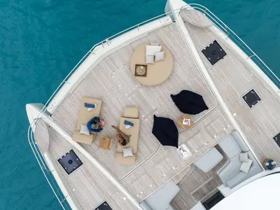 Siete Mares, a Lagoon Seventy 8 catamaran at Olbia, Italy