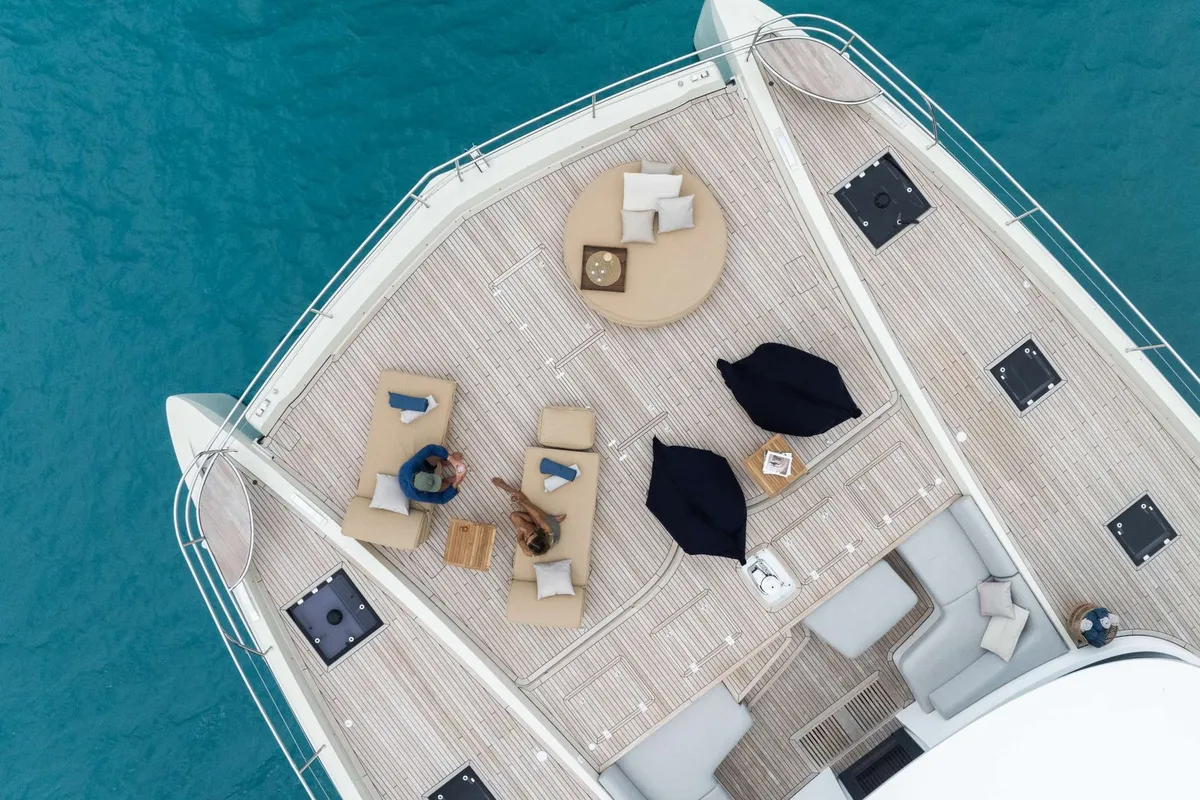 Siete Mares, a Lagoon Seventy 8 catamaran at Olbia, Italy