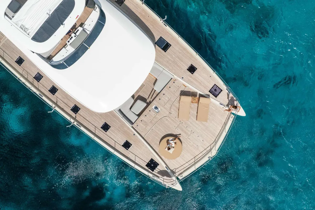 Siete Mares, a Lagoon Seventy 8 catamaran at Olbia, Italy