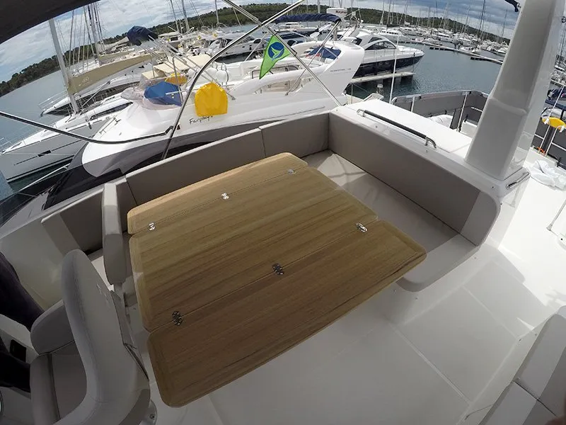 Deck of Ocean Dreamer, a Beneteau Swift Trawler 47 motor yacht at Grad Šibenik, Croatia