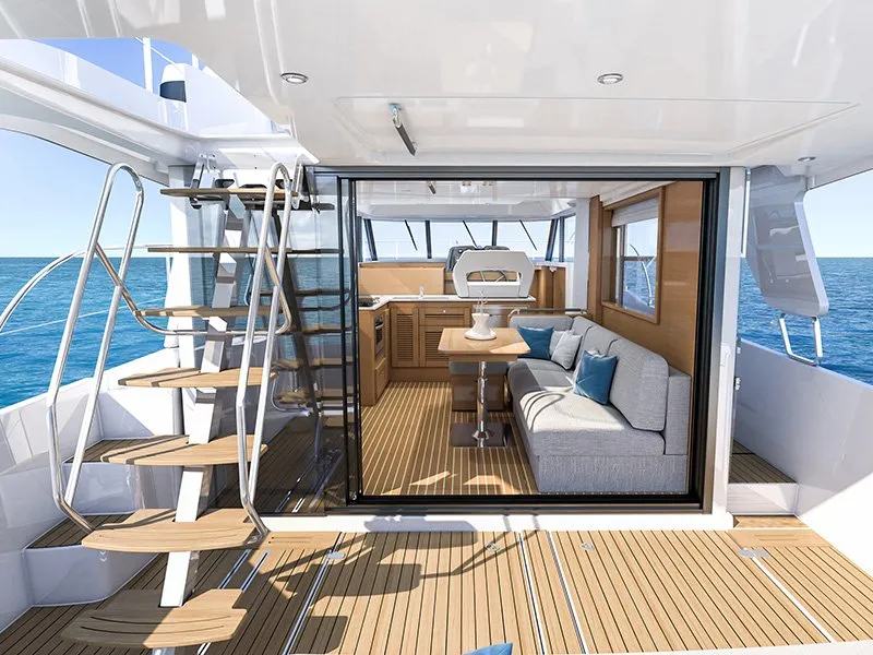 Deck of Ocean Dreamer, a Beneteau Swift Trawler 47 motor yacht at Grad Šibenik, Croatia