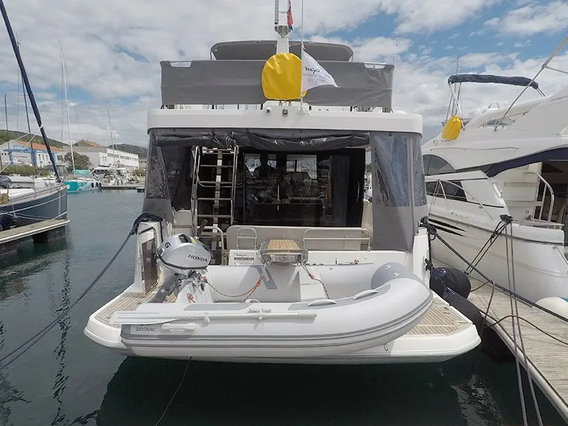 Exterior view of Ocean Dreamer, a Beneteau Swift Trawler 47 motor yacht at Grad Šibenik, Croatia
