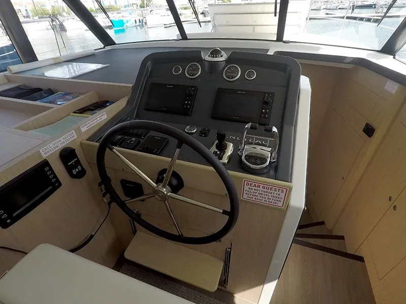 Cockpit of Ocean Dreamer, a Beneteau Swift Trawler 47 motor yacht at Grad Šibenik, Croatia