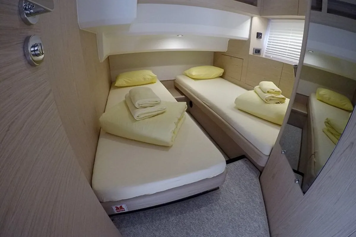 Cabin on Ocean Dreamer, a Beneteau Swift Trawler 47 motor yacht at Grad Šibenik, Croatia