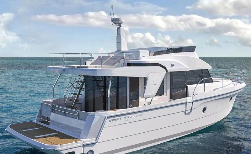 Exterior view of Ocean Dreamer, a Beneteau Swift Trawler 47 motor yacht at Grad Šibenik, Croatia