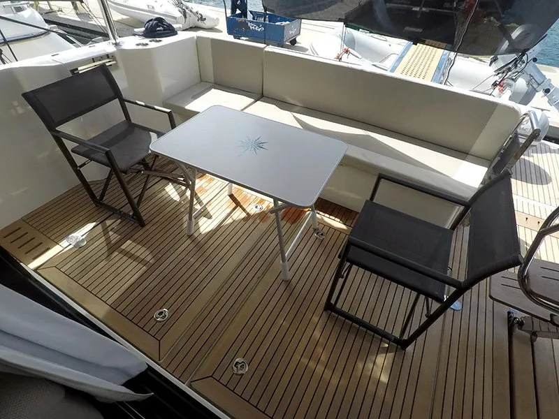 Deck of Ocean Dreamer, a Beneteau Swift Trawler 47 motor yacht at Grad Šibenik, Croatia