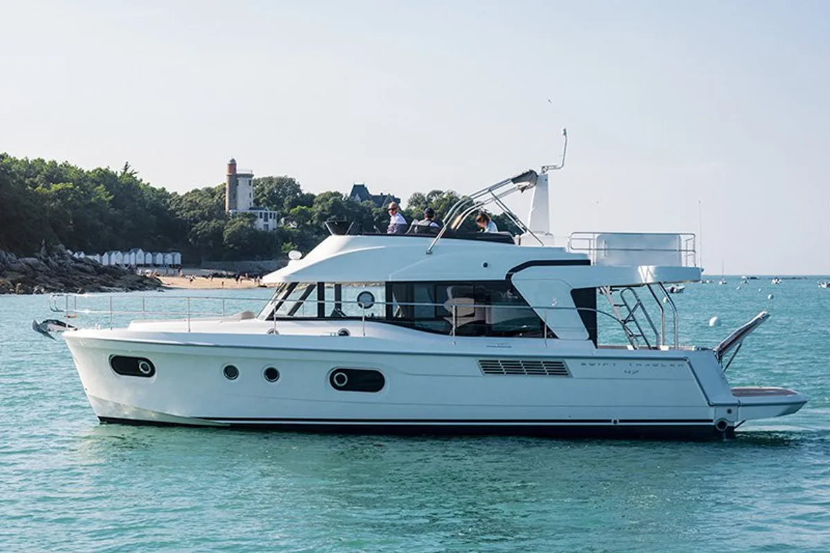 Exterior view of Ocean Dreamer, a Beneteau Swift Trawler 47 motor yacht at Grad Šibenik, Croatia
