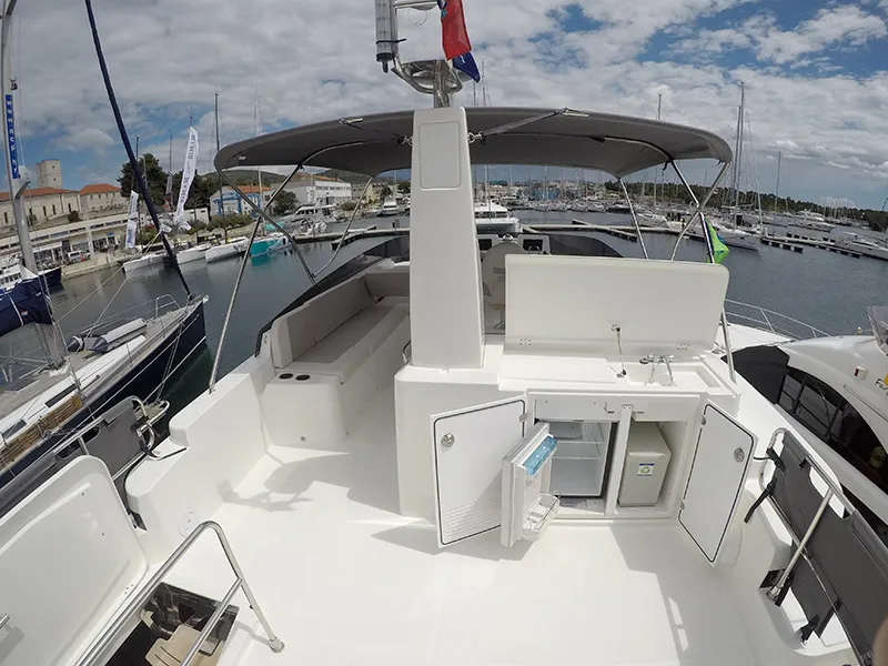 Deck of Ocean Dreamer, a Beneteau Swift Trawler 47 motor yacht at Grad Šibenik, Croatia