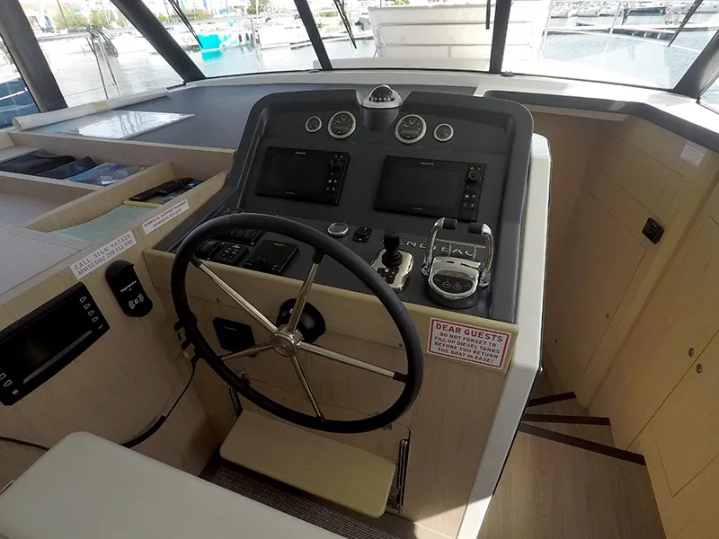 Cockpit of Ocean Dreamer, a Beneteau Swift Trawler 47 motor yacht at Grad Šibenik, Croatia