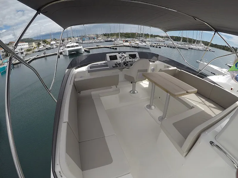 Deck of Ocean Dreamer, a Beneteau Swift Trawler 47 motor yacht at Grad Šibenik, Croatia