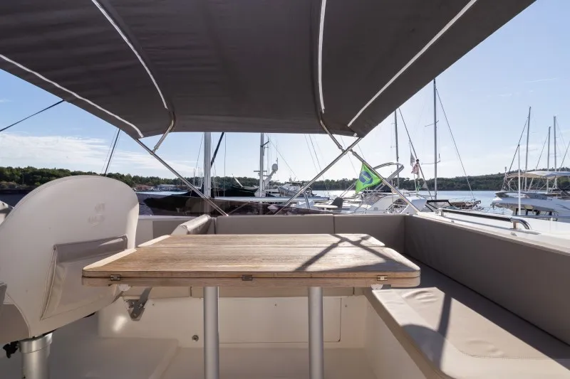 Deck of Ocean Dreamer, a Beneteau Swift Trawler 47 motor yacht at Grad Šibenik, Croatia