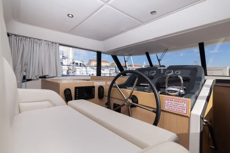 Cockpit of Ocean Dreamer, a Beneteau Swift Trawler 47 motor yacht at Grad Šibenik, Croatia