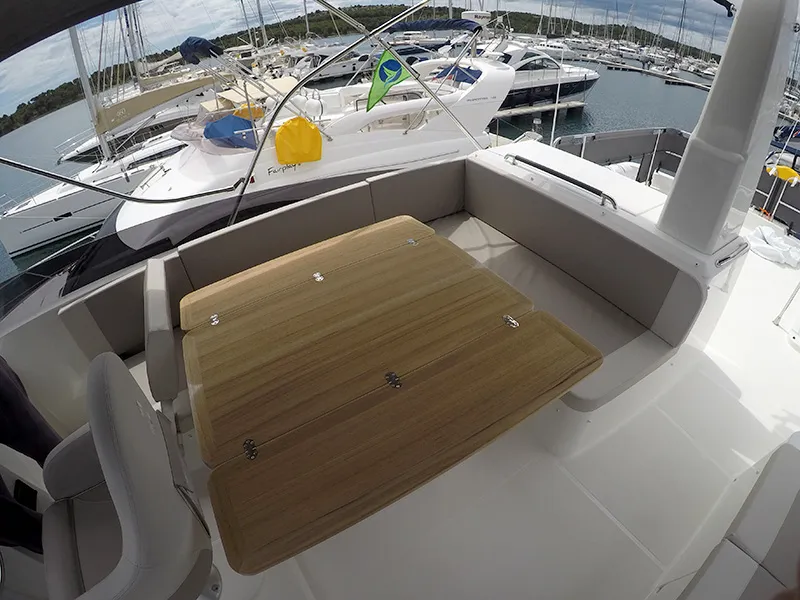 Deck of Ocean Dreamer, a Beneteau Swift Trawler 47 motor yacht at Grad Šibenik, Croatia