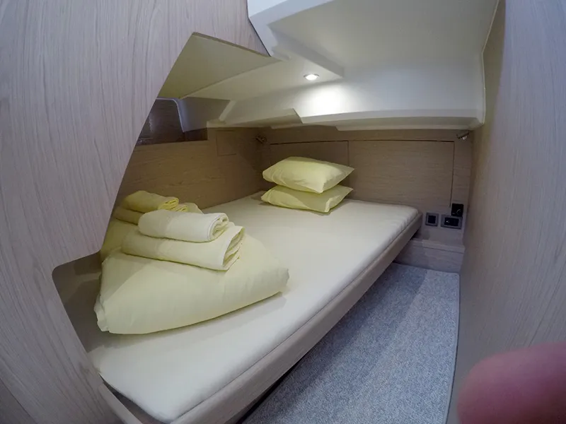 Cabin on Ocean Dreamer, a Beneteau Swift Trawler 47 motor yacht at Grad Šibenik, Croatia