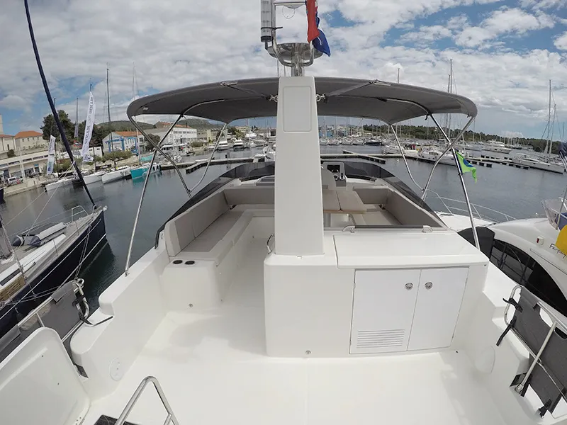 Deck of Ocean Dreamer, a Beneteau Swift Trawler 47 motor yacht at Grad Šibenik, Croatia