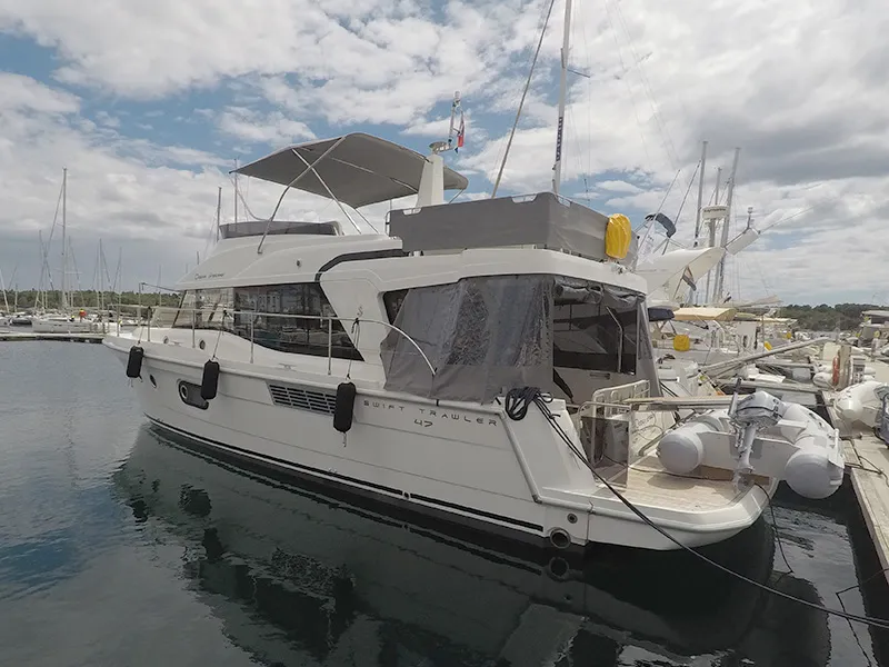 Exterior view of Ocean Dreamer, a Beneteau Swift Trawler 47 motor yacht at Grad Šibenik, Croatia