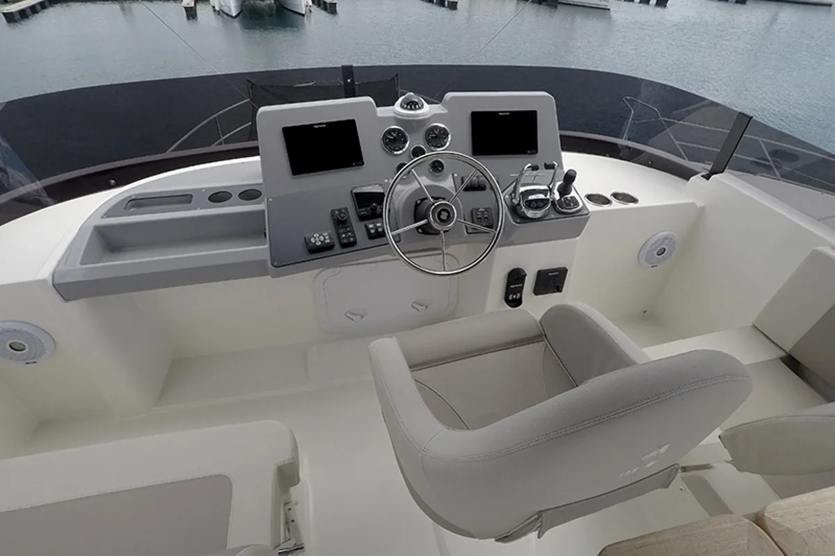 Cockpit of Ocean Dreamer, a Beneteau Swift Trawler 47 motor yacht at Grad Šibenik, Croatia