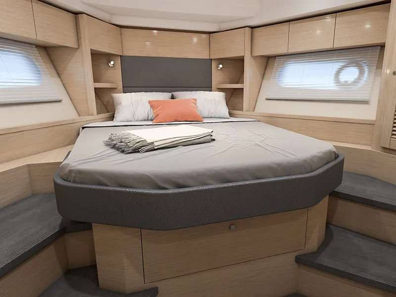 Cabin on Ocean Dreamer, a Beneteau Swift Trawler 47 motor yacht at Grad Šibenik, Croatia