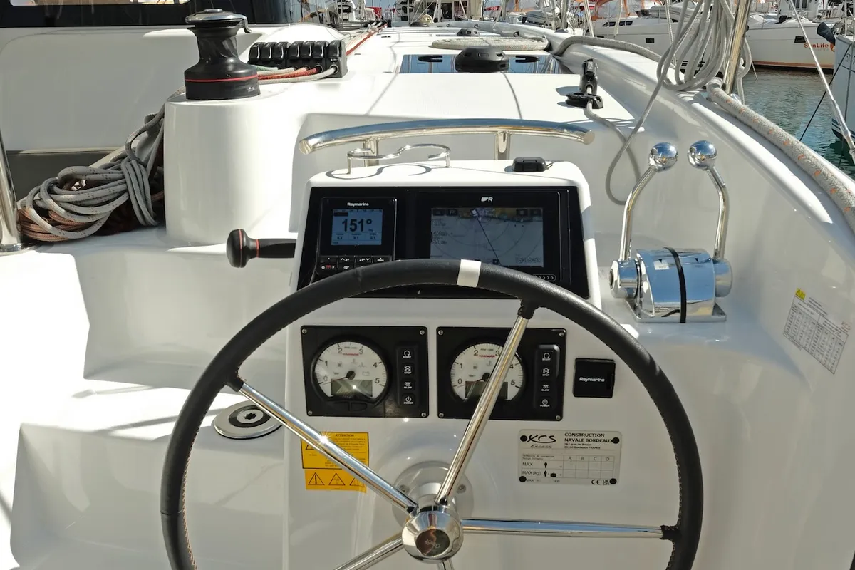 Cockpit of Bronze Kiss, a Excess 11 - 4 + 1 + 1 cab. catamaran at Split, Croatia