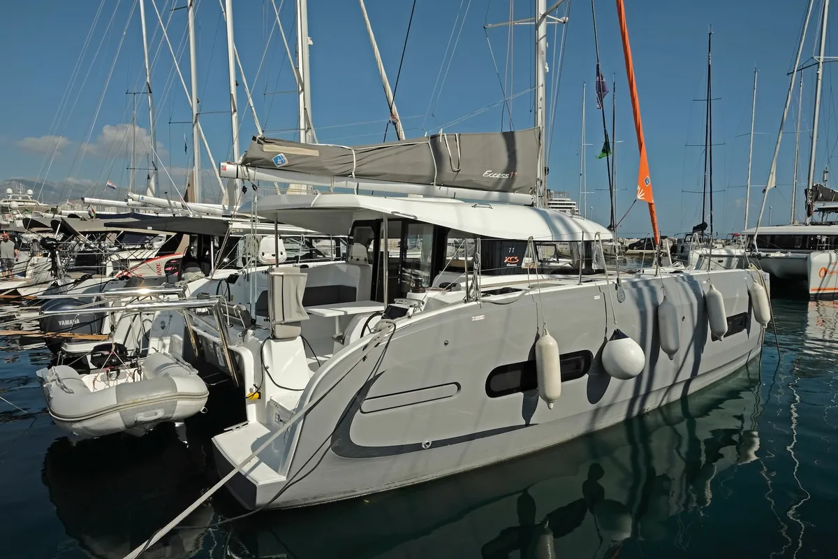 Exterior view of Bronze Kiss, a Excess 11 - 4 + 1 + 1 cab. catamaran at Split, Croatia