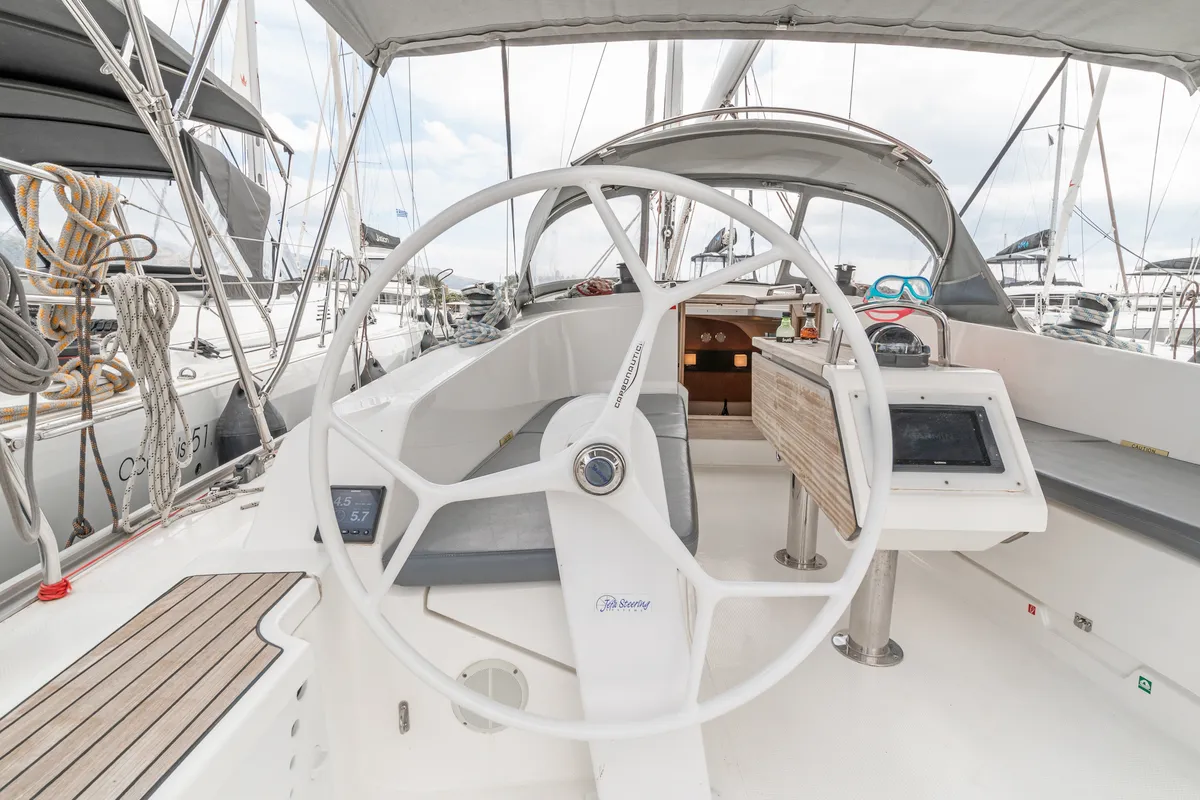 Cockpit of Laertis, a Bavaria Cruiser 41 sailboat at Volos, Greece