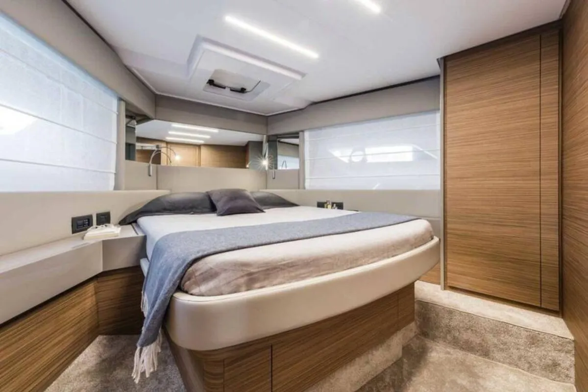 Cabin on Dream, a Ferretti Yachts 450 motor yacht at Grad Šibenik, Croatia