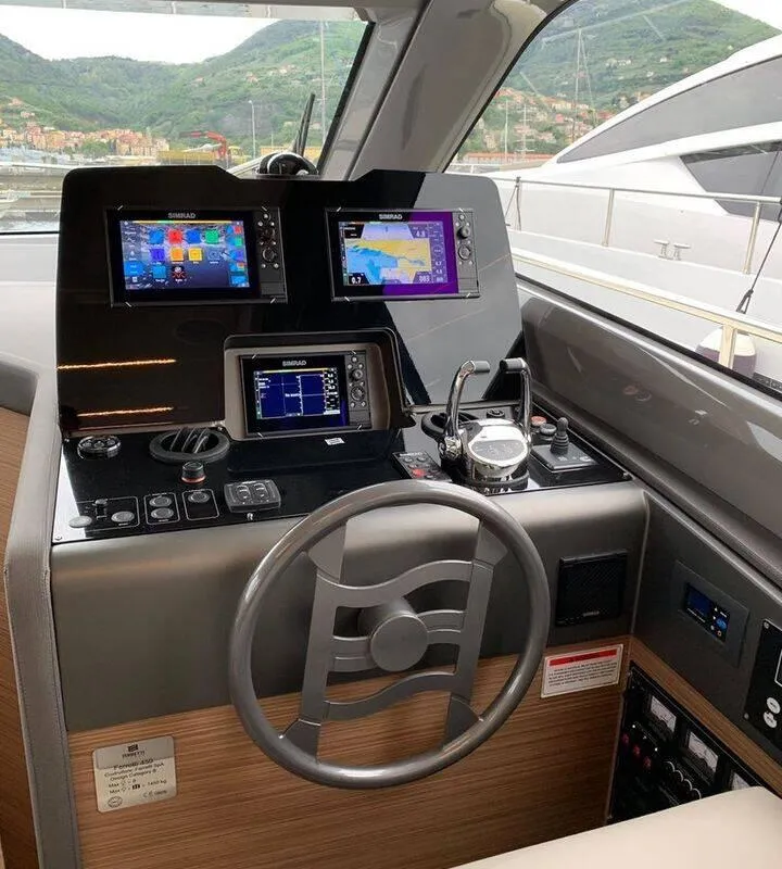 Cockpit of Dream, a Ferretti Yachts 450 motor yacht at Grad Šibenik, Croatia
