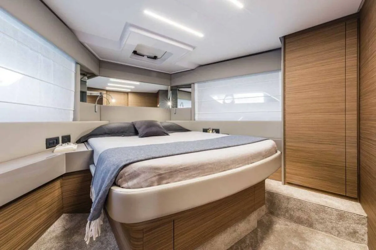 Cabin on Dream, a Ferretti Yachts 450 motor yacht at Grad Šibenik, Croatia