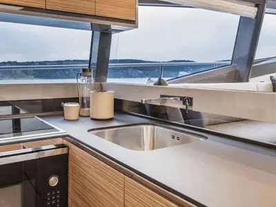 Galley of Dream, a Ferretti Yachts 450 motor yacht at Grad Šibenik, Croatia