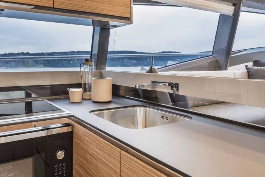 Galley of Dream, a Ferretti Yachts 450 motor yacht at Grad Šibenik, Croatia