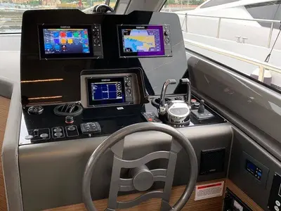 Cockpit of Dream, a Ferretti Yachts 450 motor yacht at Grad Šibenik, Croatia