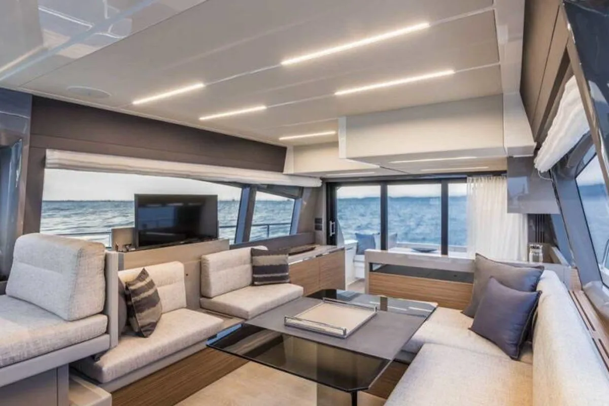 Salon of Dream, a Ferretti Yachts 450 motor yacht at Grad Šibenik, Croatia