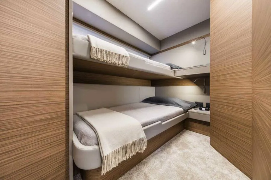 Cabin on Dream, a Ferretti Yachts 450 motor yacht at Grad Šibenik, Croatia